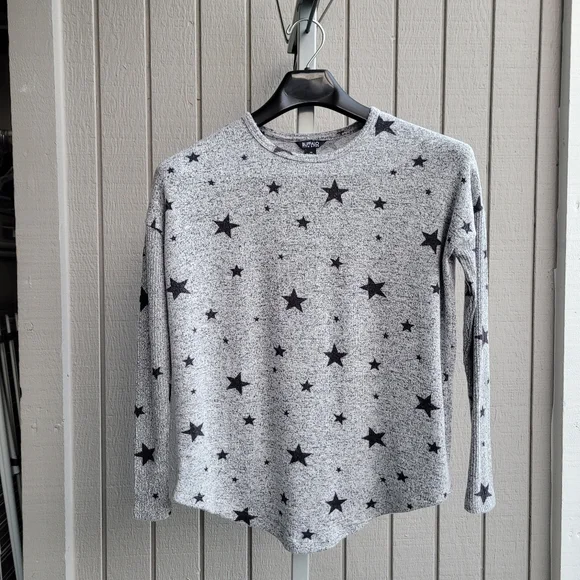 Fitted Sleeves Loose Fit Stretchy Viscose Stars Sweatshirt EUC Women's S grey - Picture 8 of 11